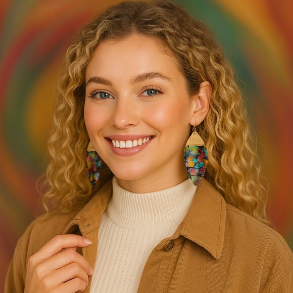 πBoho Chic Colorful Drop Earrings Acrylic Alloy Lightweight Statement - Picture 7 of 10
